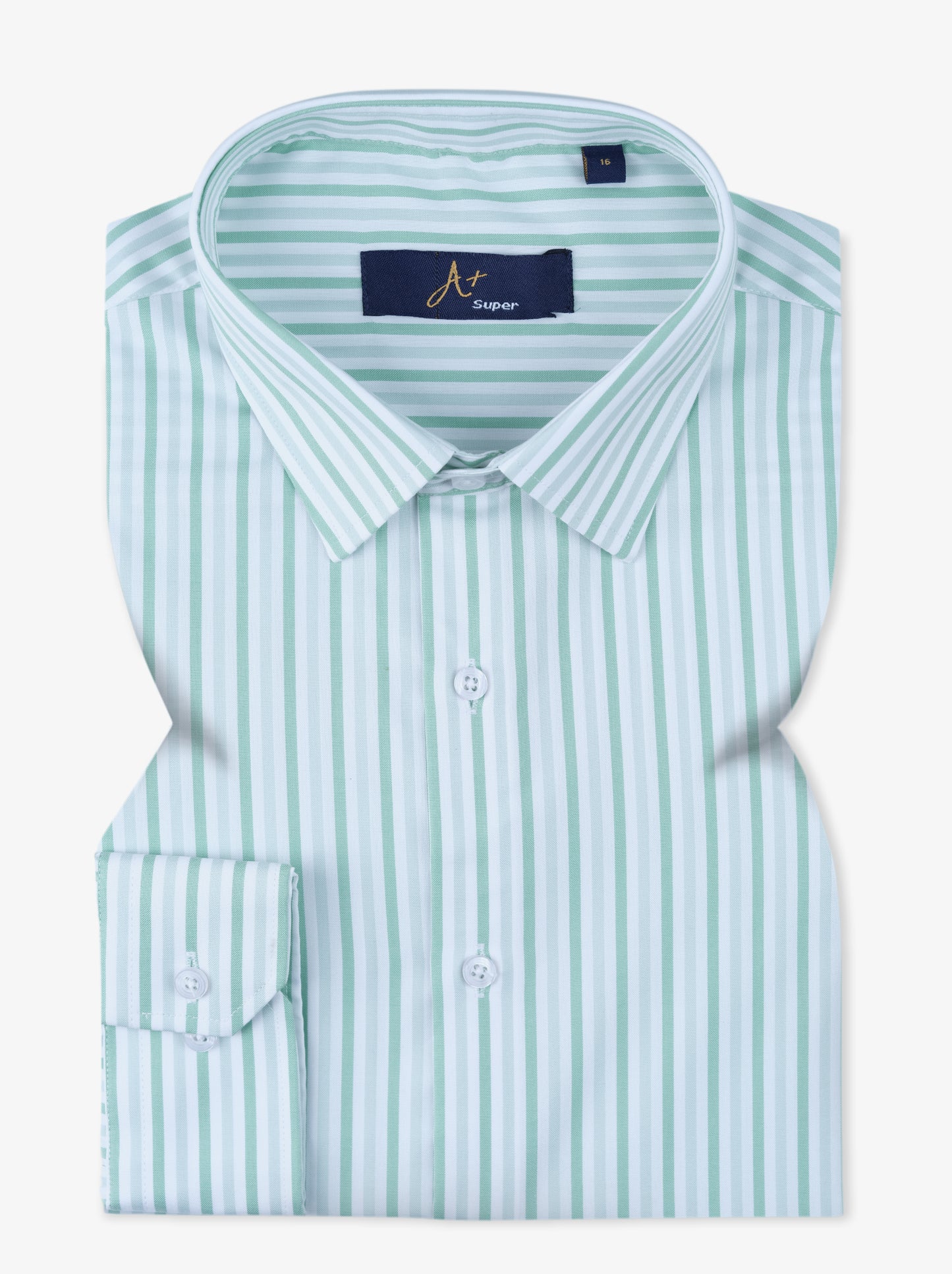Green White Pinstripes Formal Shirt Smart Fit