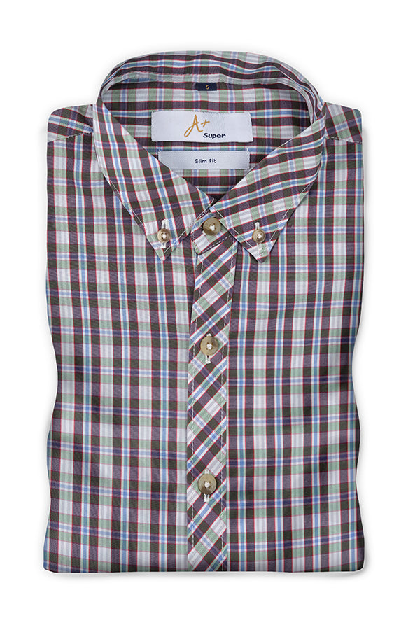 Light Red Green Tartan Casual Shirt - Aruba+ Super Smart Fit