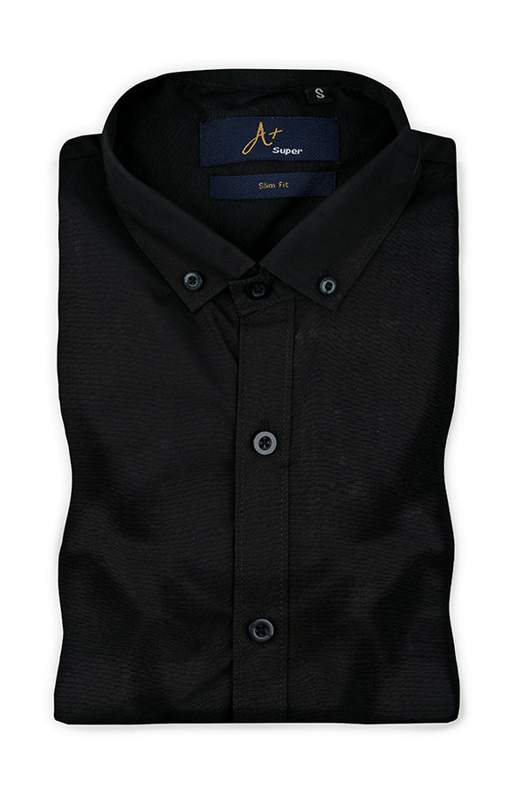 Plain Black Casual Shirt - Aruba+ Super Smart Fit