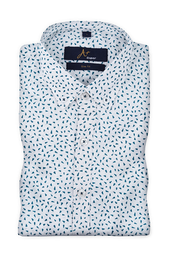 White Dotted Printed Casual Shirt - Aruba+ Super Smart Fit