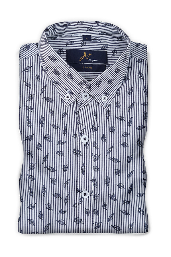 Black Leaf Pattern Casual Shirt - Aruba+ Super Smart Fit