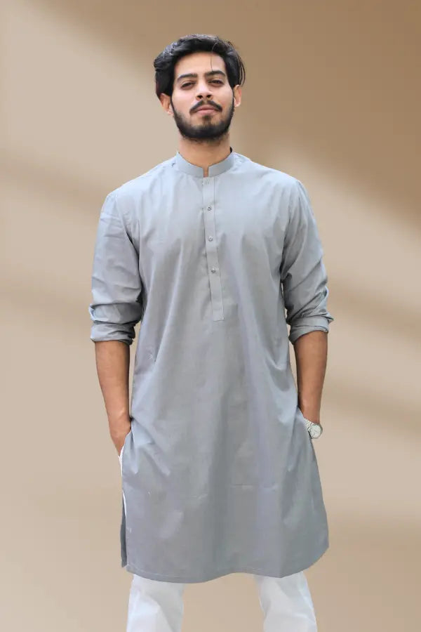 Light Grey Linen Kurta For Men's