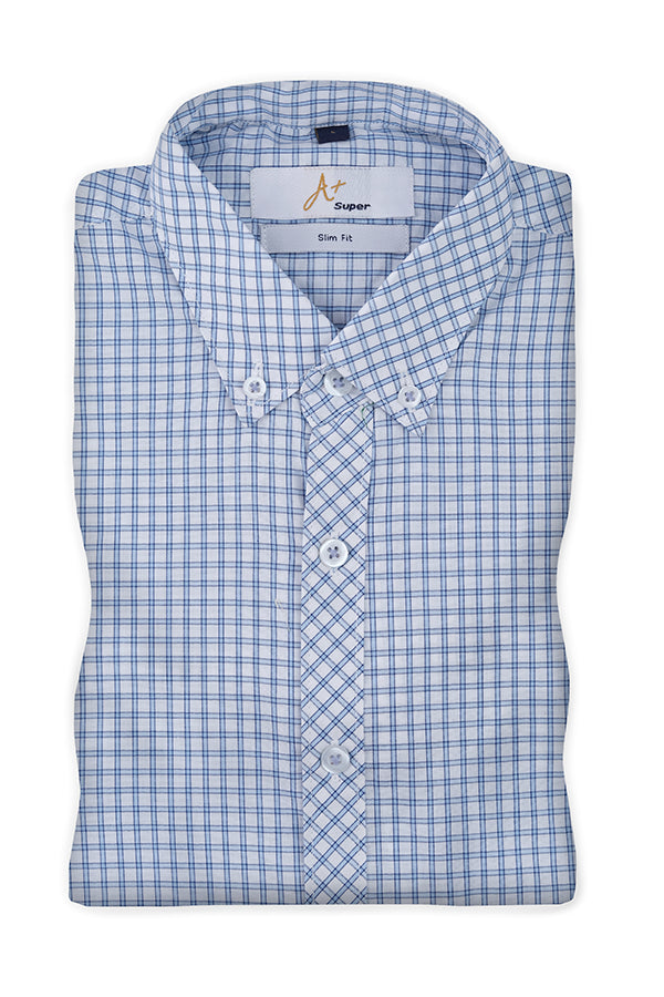 Blue White Grid Check Casual Shirt - Aruba+ Super Smart Fit