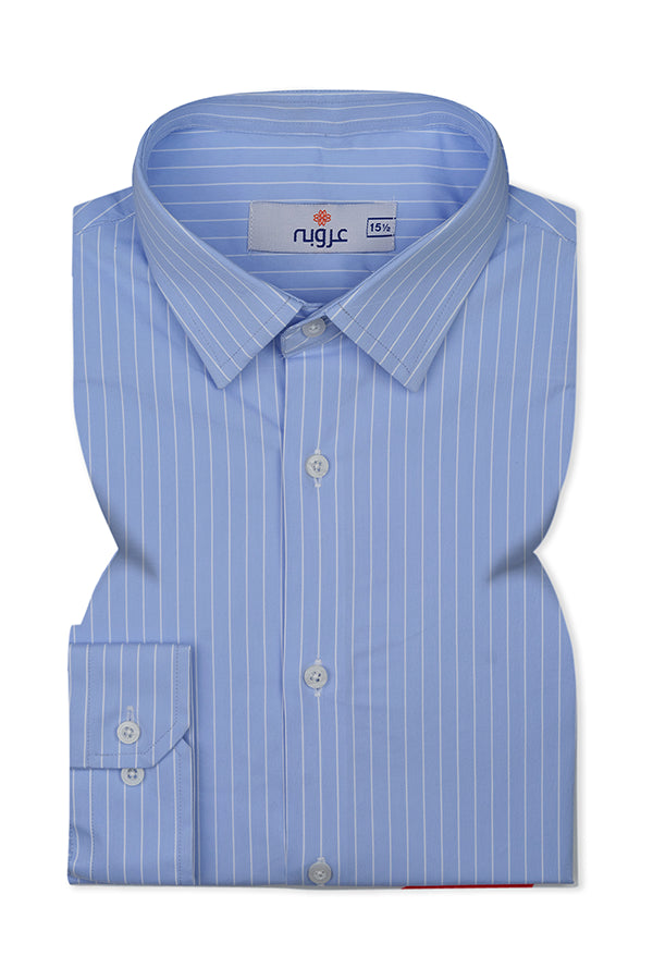 Sky Blue Broad Striped Formal Shirt Smart Fit