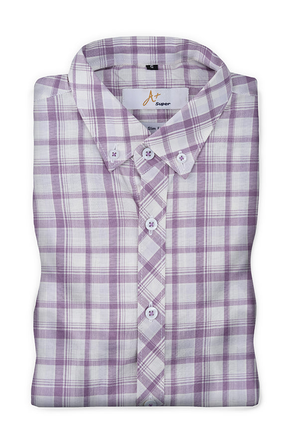 Lavendar Purple Plaid Casual Shirt - Aruba+ Super Smart Fit
