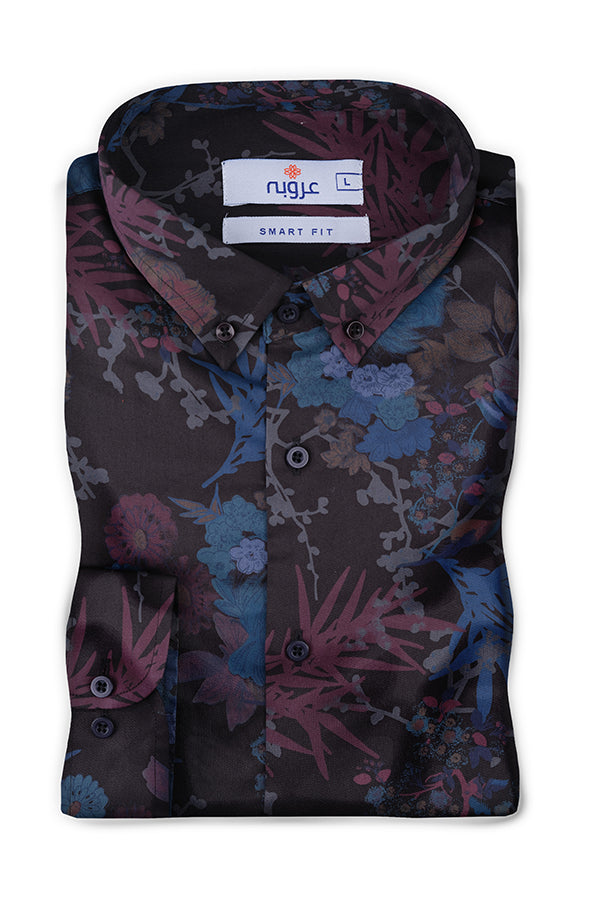 Black Floral Printed Casual Shirt | Super Fitted