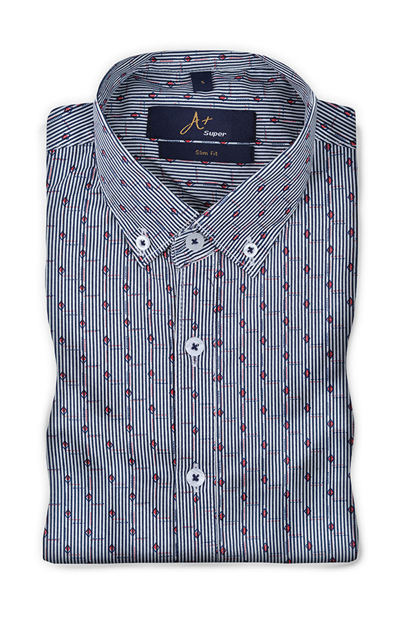 Black Stripes Casual Shirt with Red Dotted Pattern - Aruba+ Super Smart Fit
