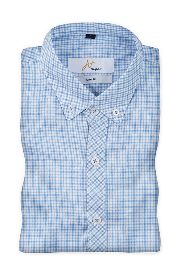 Blue White Tattersall Checks Casual Shirt - Aruba+ Super Smart Fit