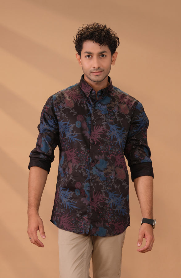 Black Floral Printed Casual Shirt | Super Fitted