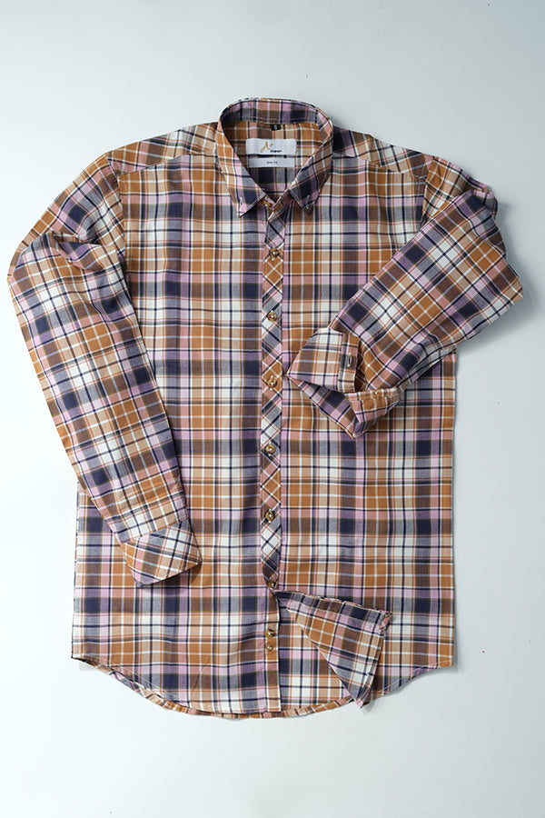 Brown Light Pink Plaids Casual Shirt - Aruba+ Super Smart Fit