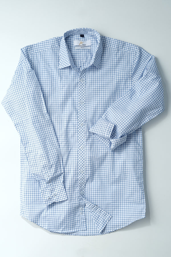 Blue White Grid Check Casual Shirt - Aruba+ Super Smart Fit
