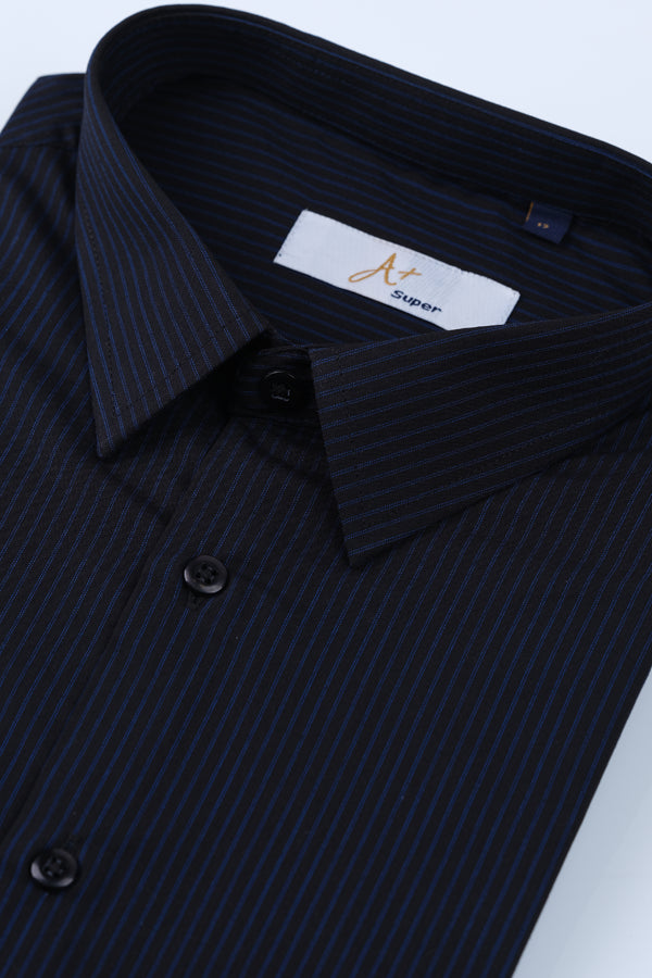 Black Vertical Textured Stripes Formal Shirt Smart Fit