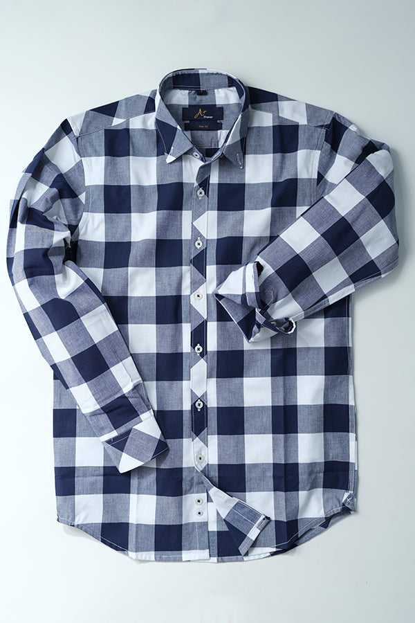 Dark Blue White Wide Checks Casual Shirt - Aruba+ Super Smart Fit