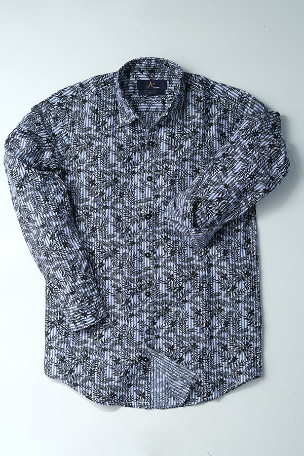 Black Leaf Printed Stripes Casual Shirt - Aruba+ Super Smart Fit