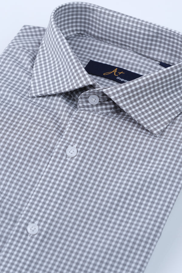 Grey Gingham Check Signature Dress Shirt Smart Fit