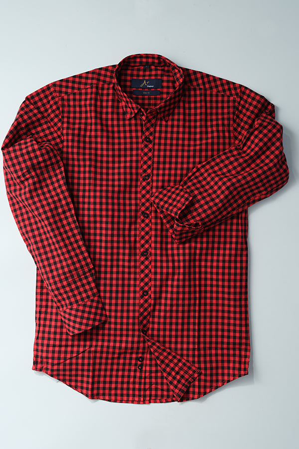 Gingham Red Black Check Casual Shirt - Aruba+ Super Smart Fit