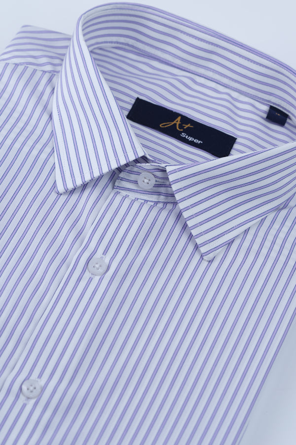 White with Purple Stripes Formal Shirt Smart Fit