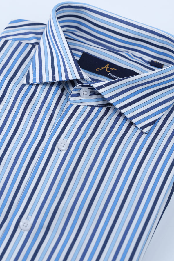 Blue Black Navy Pinstripes Formal Shirt Smart Fit