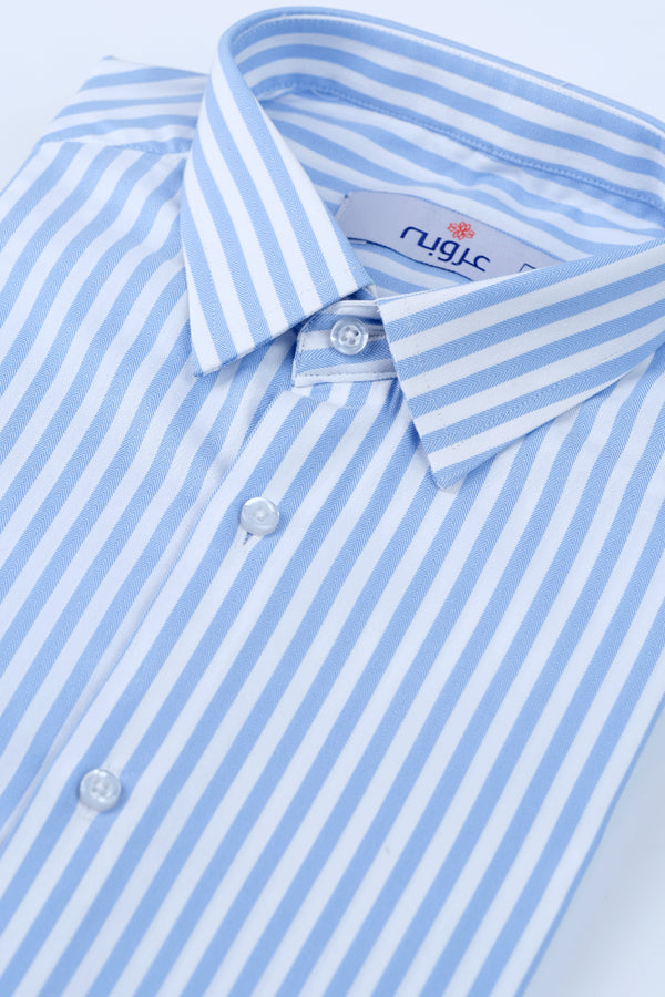 White & Blue Bengal Stripe Formal Shirt Smart Fit