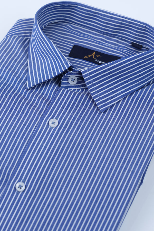 Blue with White Hairline Stripe Dress Shirt Smart Fit