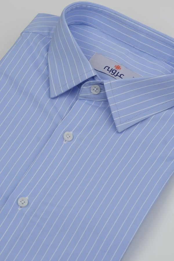 Sky Blue Broad Striped Formal Shirt Smart Fit