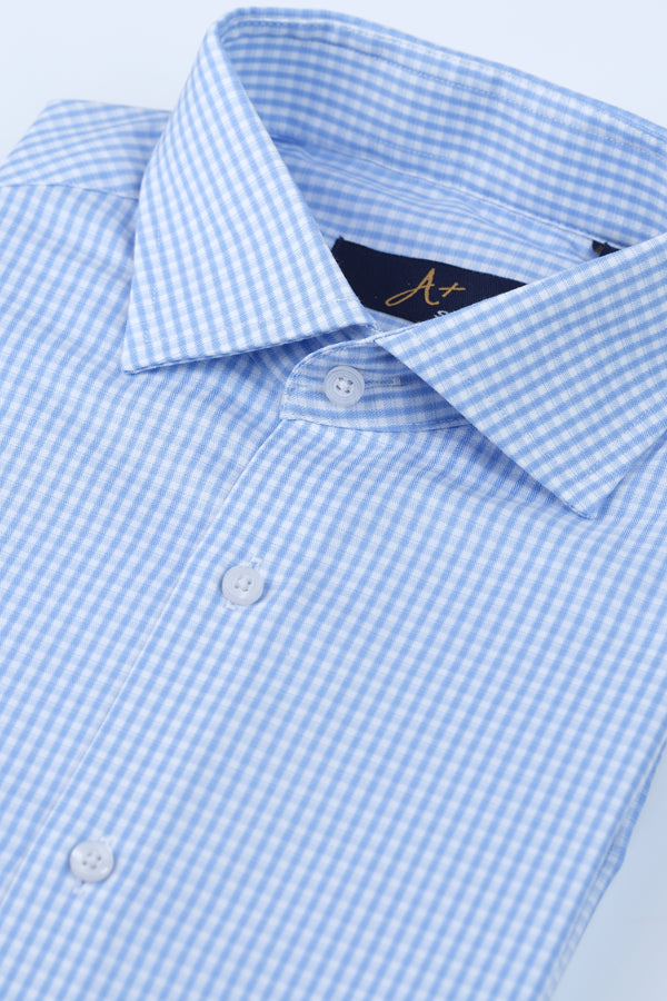 Blue and White Gingham Check Dress Shirt Smart Fit