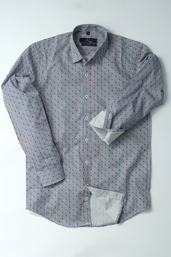 Black Stripes Casual Shirt with Red Dotted Pattern - Aruba+ Super Smart Fit