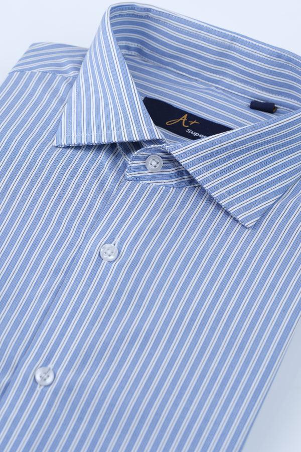 Light Blue and White Stripes Formal Shirt Smart Fit