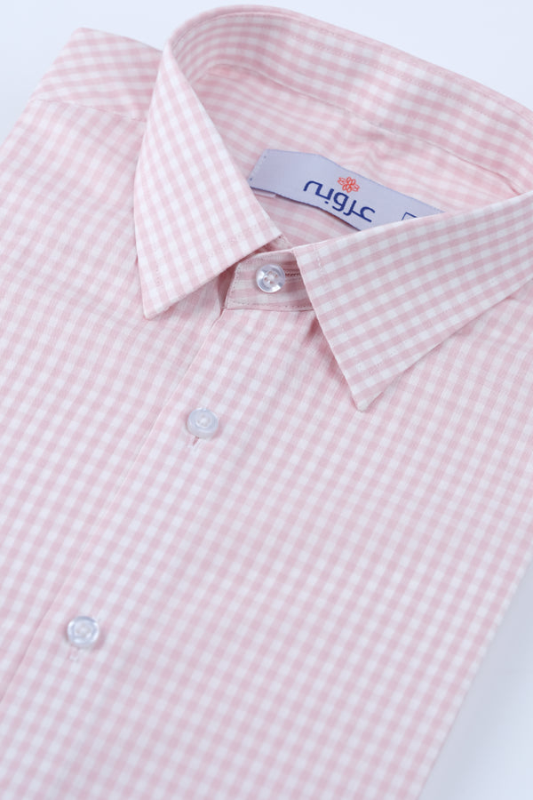Pink White Gingham Check Formal Shirt Smart Fit