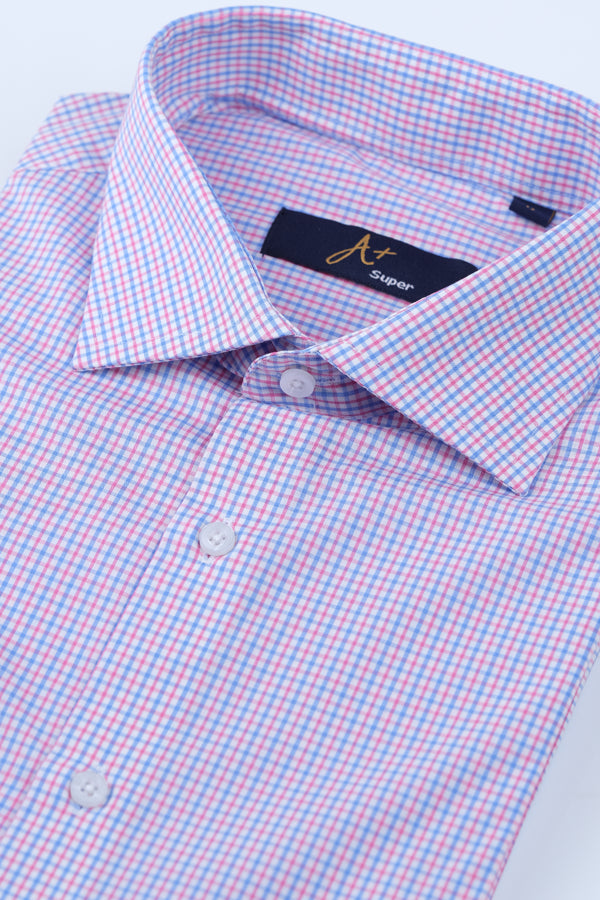 Red Blue Grid Check Formal Shirt Smart Fit