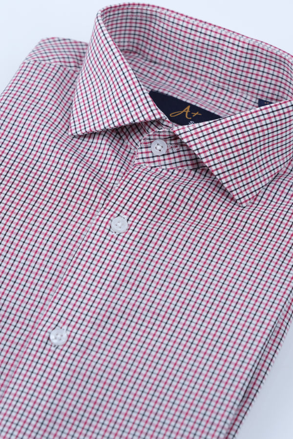 Red Black Grid Check Formal Shirt Smart Fit