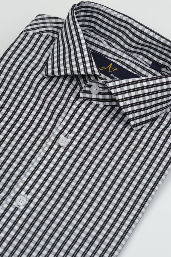 Black and White Double Stripes Formal Shirt Smart Fit