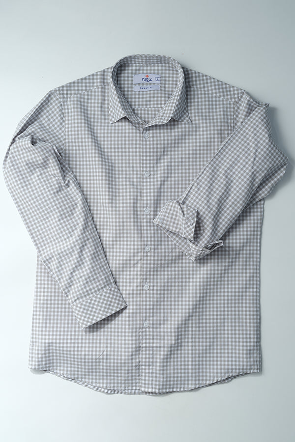 Grey & White Gingham Casual Shirt | Super Fitted