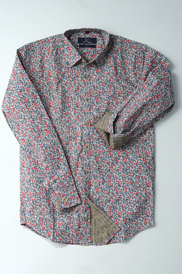 Red Over Grey Floral Printed Casual Shirt - Aruba+ Super Smart Fit