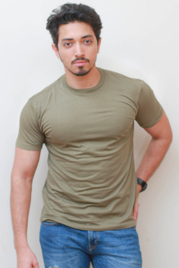 Men's Light Brown Round Neck T-Shirt