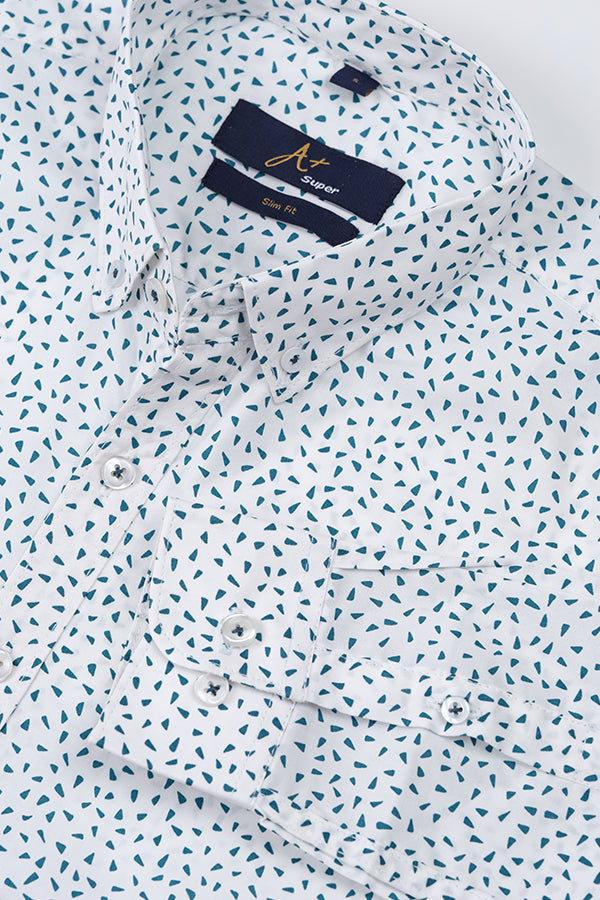 White Dotted Printed Casual Shirt - Aruba+ Super Smart Fit