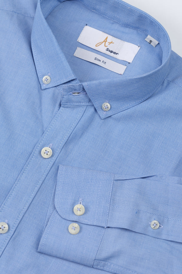 Plain Blue Casual Shirt - Aruba+ Super Smart Fit