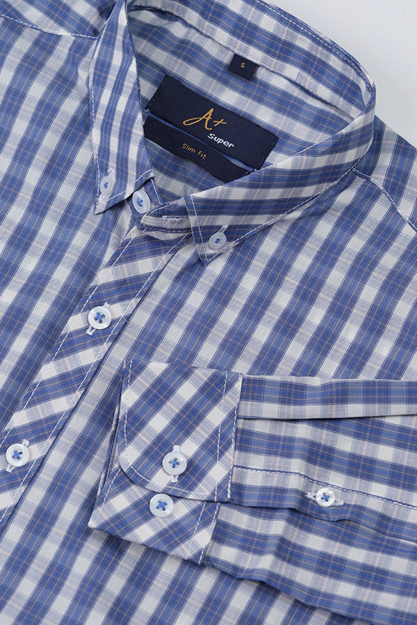 Blue Plaid Checks Casual Shirt - Aruba+ Super Smart Fit