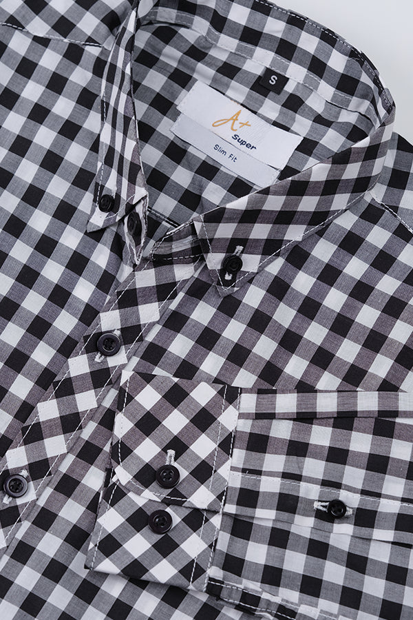 Black & White Checks Casual Shirt - Aruba+ Super Smart Fit