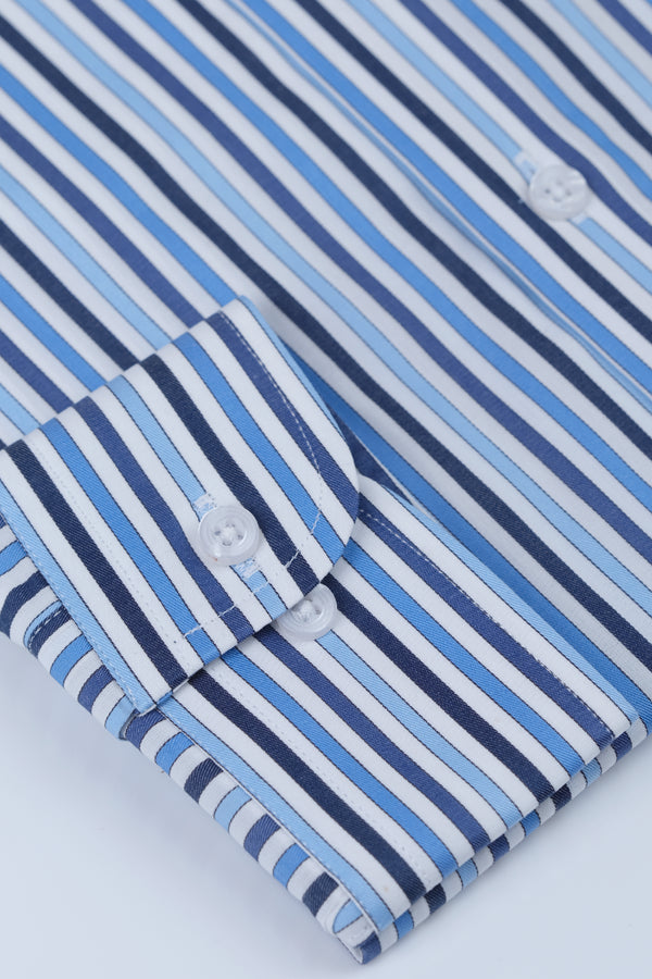 Blue Black Navy Pinstripes Formal Shirt Smart Fit