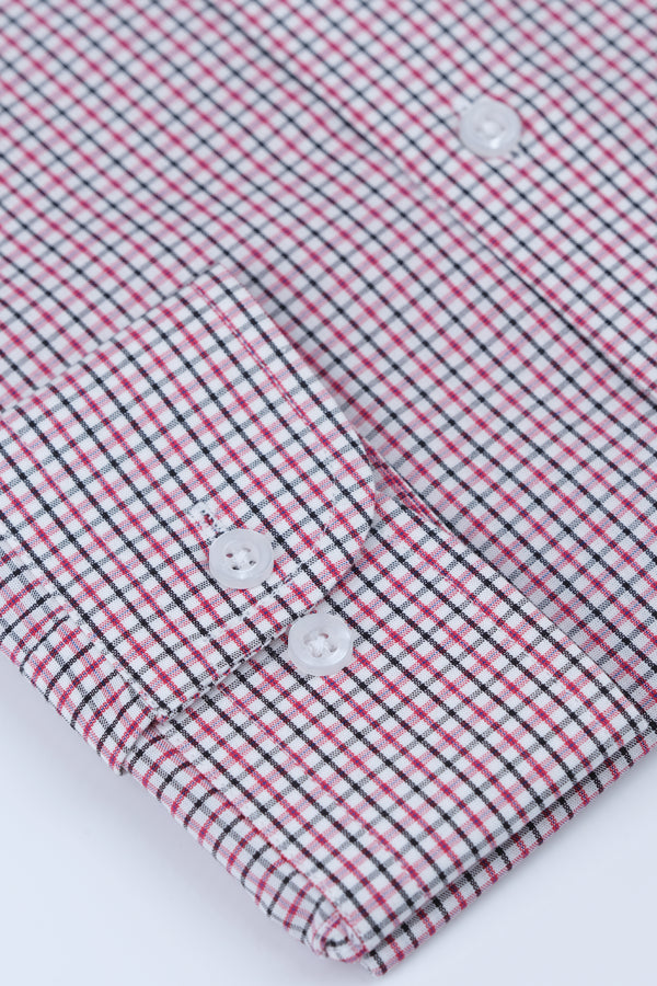 Red Black Grid Check Formal Shirt Smart Fit