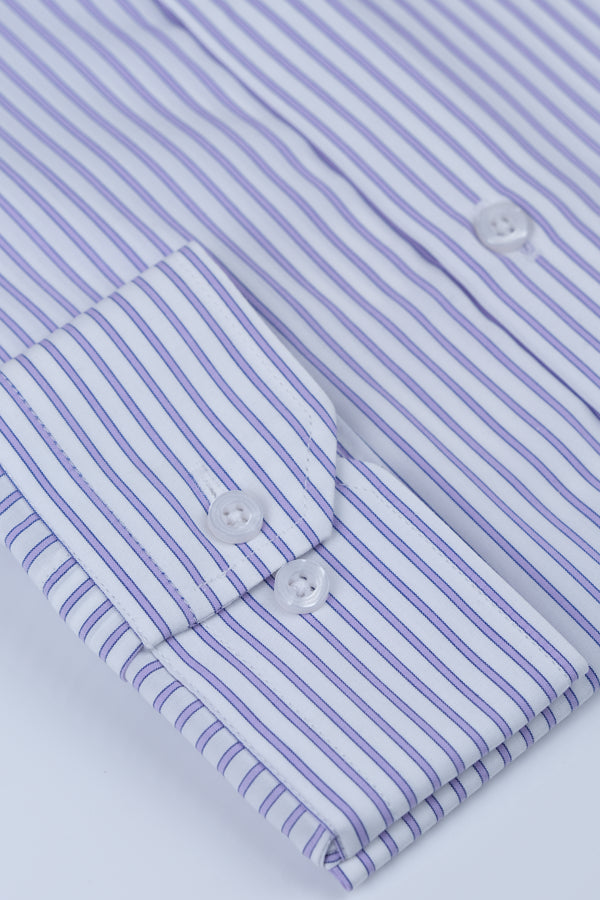 White with Purple Stripes Formal Shirt Smart Fit