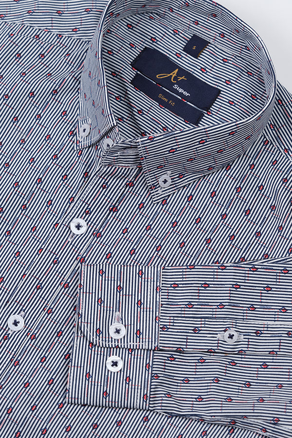 Black Stripes Casual Shirt with Red Dotted Pattern - Aruba+ Super Smart Fit