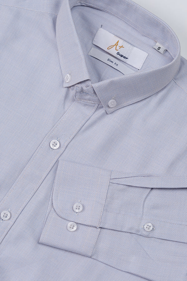 Matte Silver Textured Casual Shirt - Aruba+ Super Smart Fit