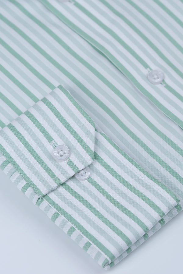 Green White Pinstripes Formal Shirt Smart Fit