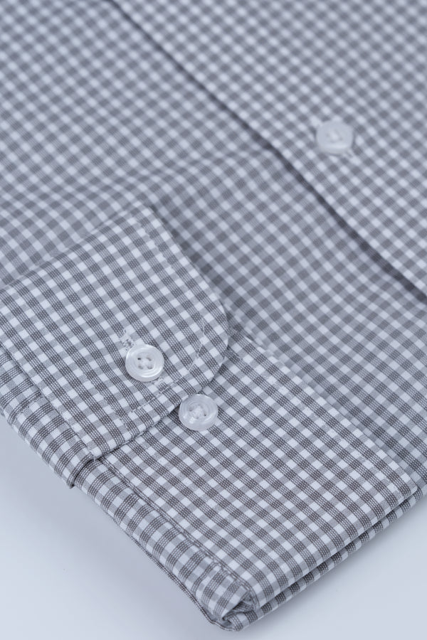 Grey Gingham Check Signature Dress Shirt Smart Fit