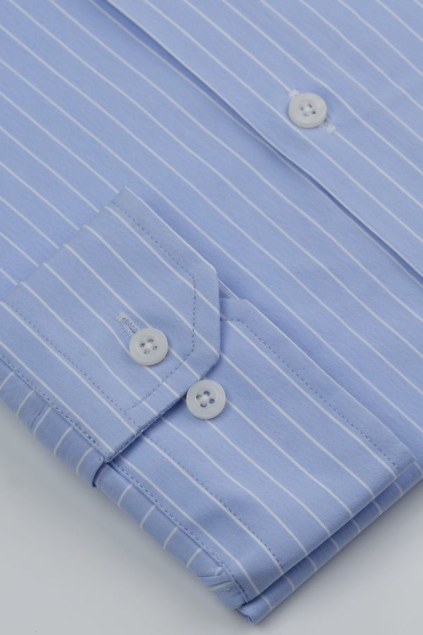 Sky Blue Broad Striped Formal Shirt Smart Fit