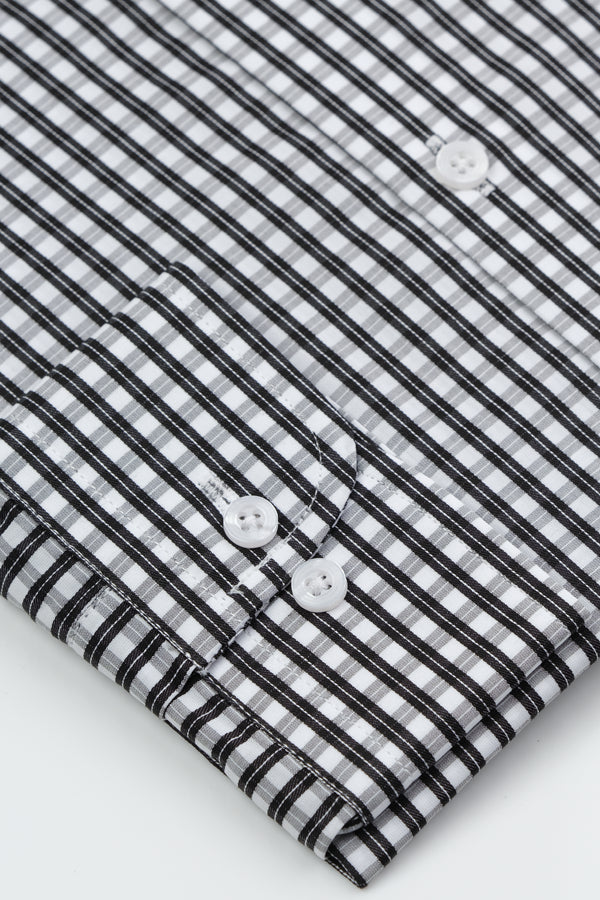 Black and White Double Stripes Formal Shirt Smart Fit