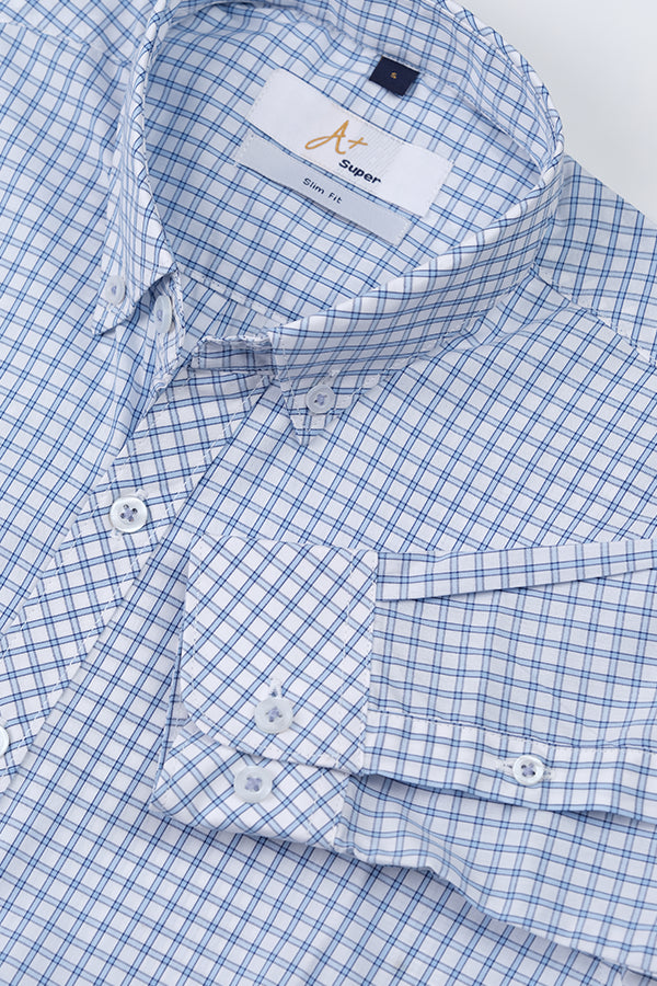 Blue White Grid Check Casual Shirt - Aruba+ Super Smart Fit
