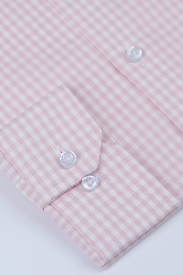 Pink White Gingham Check Formal Shirt Smart Fit